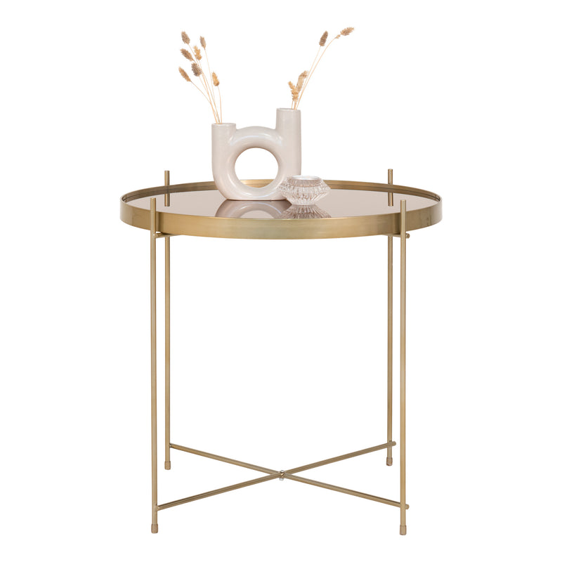 House Nordic - Venezia Sofabord - messing farvet stål, m. glas ø48xh48cm