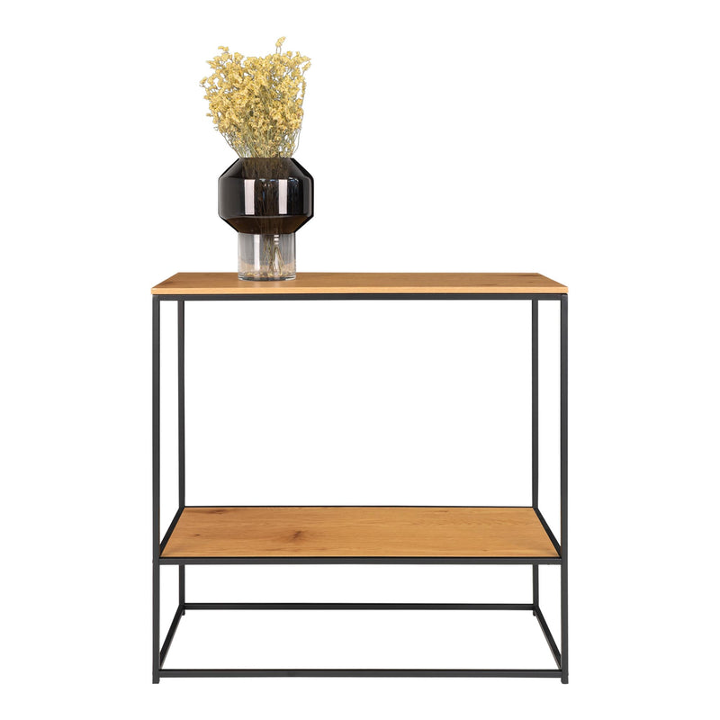 Vita Konsolbord - Sort ramme og egetræslook hylder 80x80x36 cm
