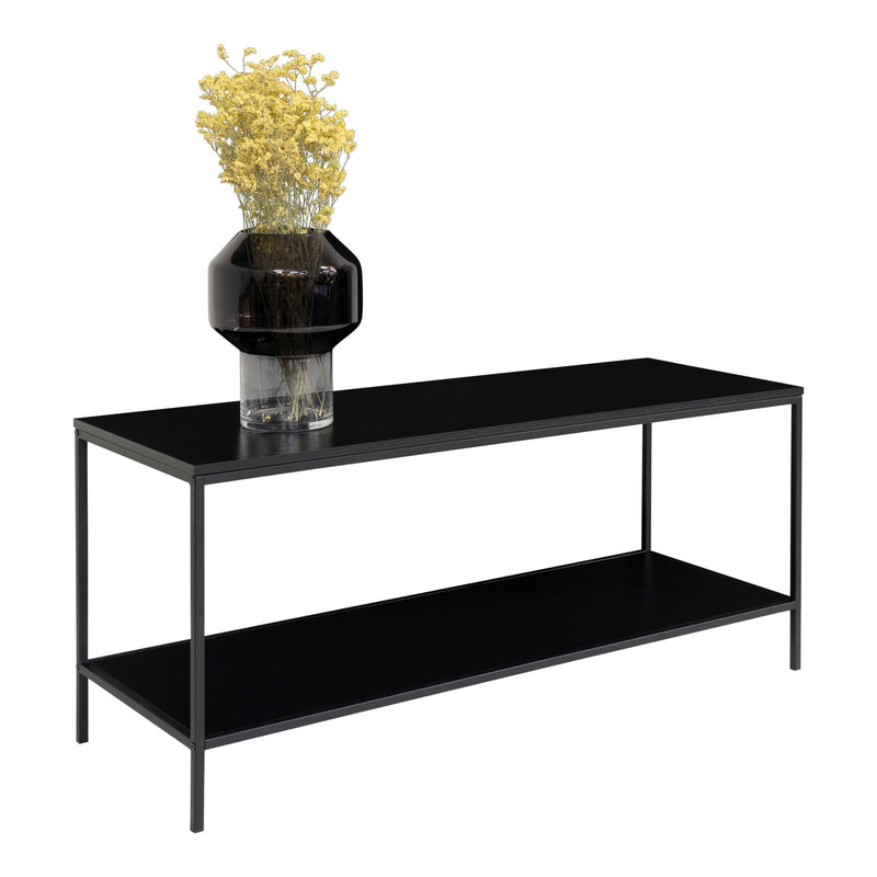 Vita TV-Bænk TV-bord med sort ramme og to sorte hylder 100x36x45 cm