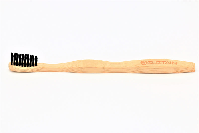 Suztain Bamboo - Tandbørste i bambus 1 stk. - Soft Black
