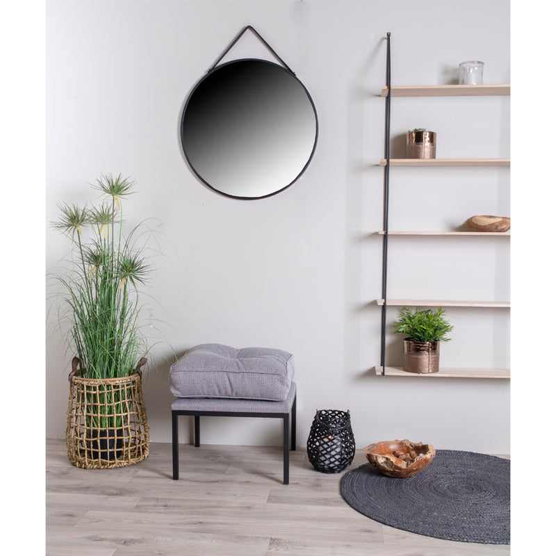House Nordic - Trapani Spejl - Sort stålramme og PU strop Ø60 cm