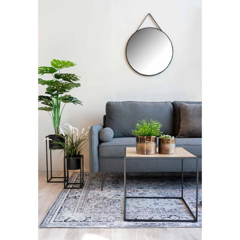 House Nordic - Trapani Spejl - Sort stålramme og PU strop Ø60 cm
