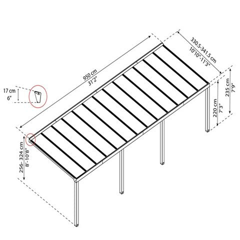 Palram - Canopia STOCKHOLM terrasseoverdækning 3,4x9,5m antracitgrå