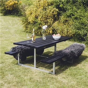 Hortus - Bord-/bænksæt "FRIGG" sort grundmalet og galvaniseret stel uden ryg L: 175 x B: 140 cm - Bolig og Haven