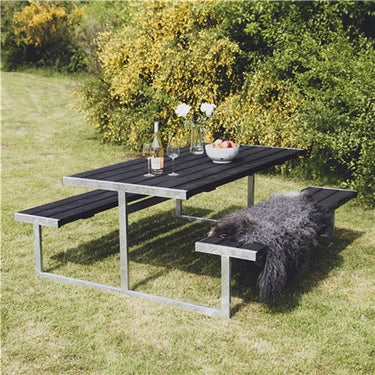 Hortus - Bord-/bænksæt "LOKE" sort grundmalet og galvaniseret stel uden ryg L: 180 x B: 185 cm - Bolig og Haven