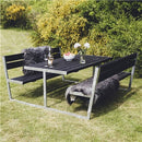 Hortus - Bord-/bænksæt "THOR" sort grundmalet og galvaniseret stel med ryg L: 180 x B: 205 cm