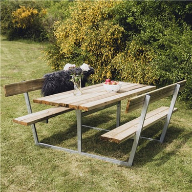 Hortus - Bord-/bænksæt "FREJA" trykimprægneret og galvaniseret stel med ryg L: 175 x B: 180 cm - Bolig og Haven