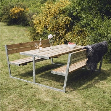 Hortus - Bord-/bænksæt "BALDER" trykimprægneret og galvaniseret stel med ryg L: 180 x B: 201 cm - Bolig og Haven