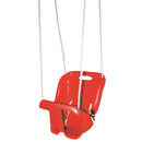 Rød babygynge med høj ryg med hvide reb fra Nordic Play