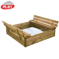 Nordic Play - Sandkasse med bænk og låg 120x120 cm inkl. 240 kg sand