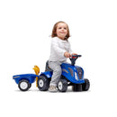Falk Baby New Holland ride-on traktor med trailer, rive og skovl, fra 1-3 år