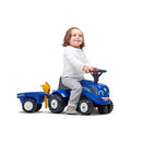 Falk Baby New Holland ride-on traktor med trailer, rive og skovl, fra 1-3 år