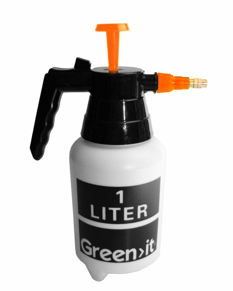 1 liters, sort og orange havesprøjte med pumpe fra Green>it 